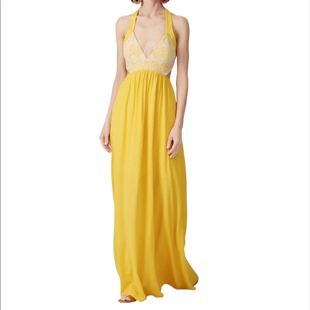 Louna yellow gauze lace maxi dress